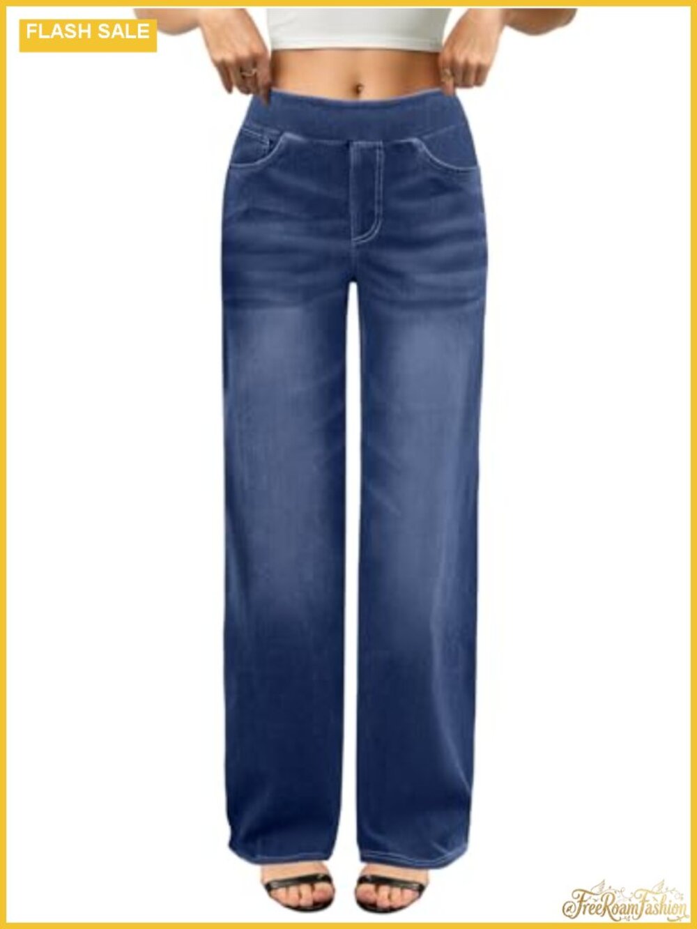 High Waisted Wide Leg Stretchy Jeans Women Pull On Pockets